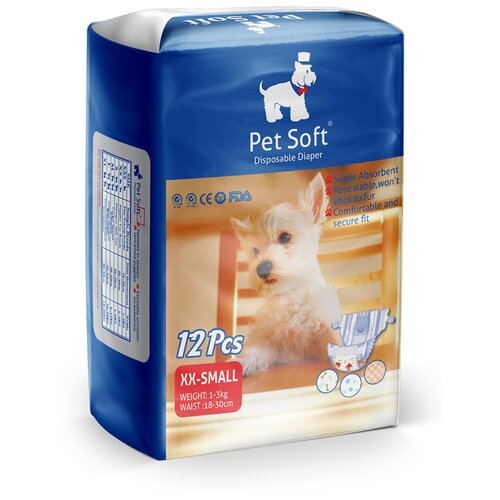 Pet Soft одноразовые впитывающие подгузники для животных (размер XXS) 12 штук