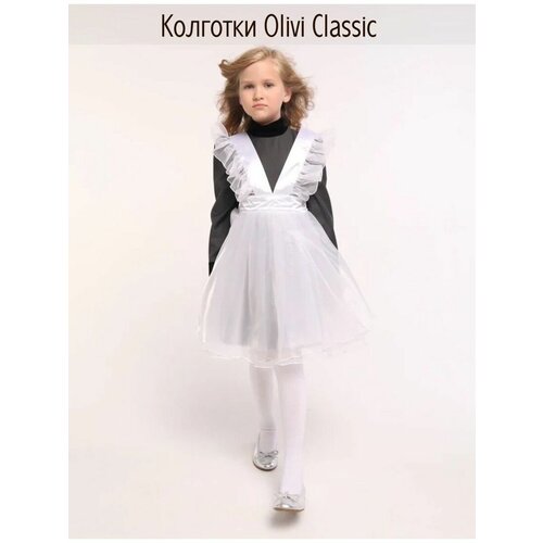 фото Колготки olivi classic для девочек, фантазийные, размер 110-122, белый