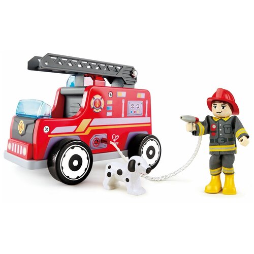 Набор машин Hape Пожарная машина с водителем E3024, 20 см, красный машины hape пожарная машина с сиреной