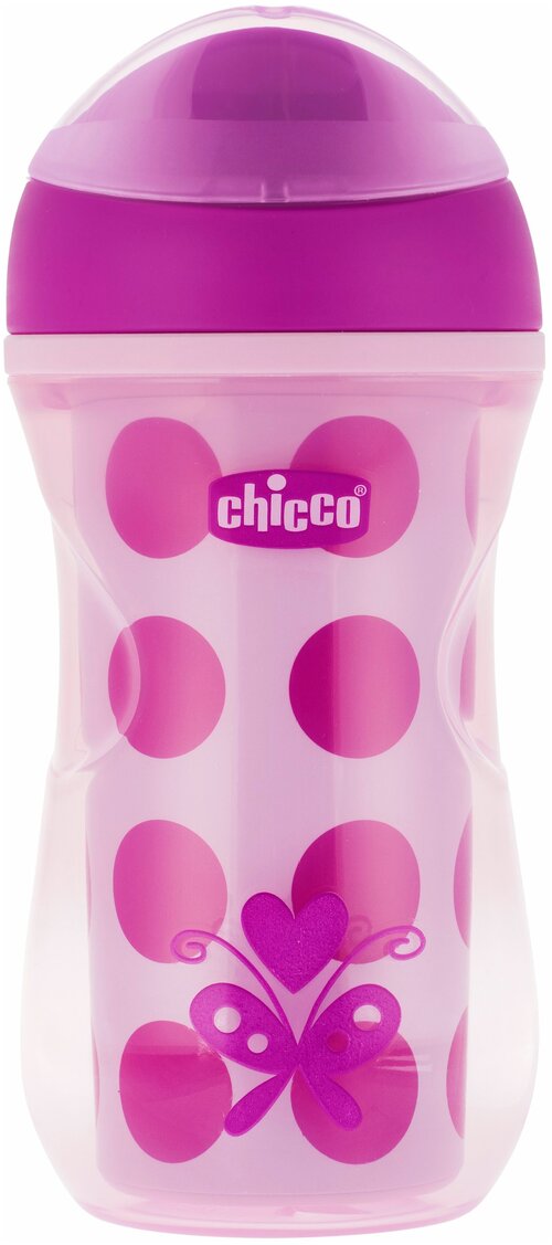 Поильник-непроливайка Chicco Active Cup, 266 мл розовый/рисунок горох