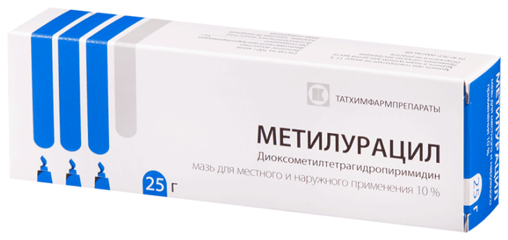 Метилурацил мазь д/мест. и нар. прим. прим., 10%, 25 г, 1 шт.