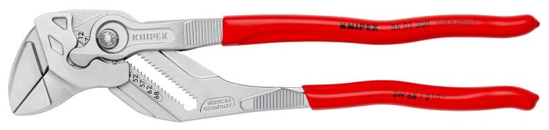 Клещи переставные-гаечный ключ, зев 68 мм, длина 300 мм, хром, обливные ручки KNIPEX KN-8603300