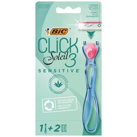 Бритва женская BIC, 3 подвижных лезвия, BIC Click 3 Soleil Sensitive, 1 ручка и 2 сменные кассеты