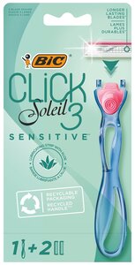 Фото Бритва женская BIC, 3 подвижных лезвия, BIC Click 3 Soleil Sensitive, 1 ручка и 2 сменные кассеты