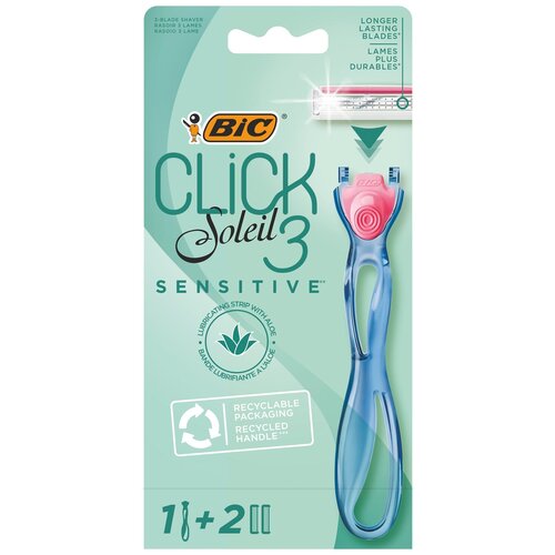 bic станок бритвенный click soleil sensitive с 3 лезвиями 2 кассеты в уп Бритва женская BIC, 3 подвижных лезвия, BIC Click 3 Soleil Sensitive, 1 ручка и 2 сменные кассеты