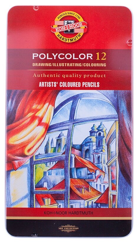 Карандаши цветные художественные Koh-I-Noor "Polycolor", 12цв., заточен., метал. пенал