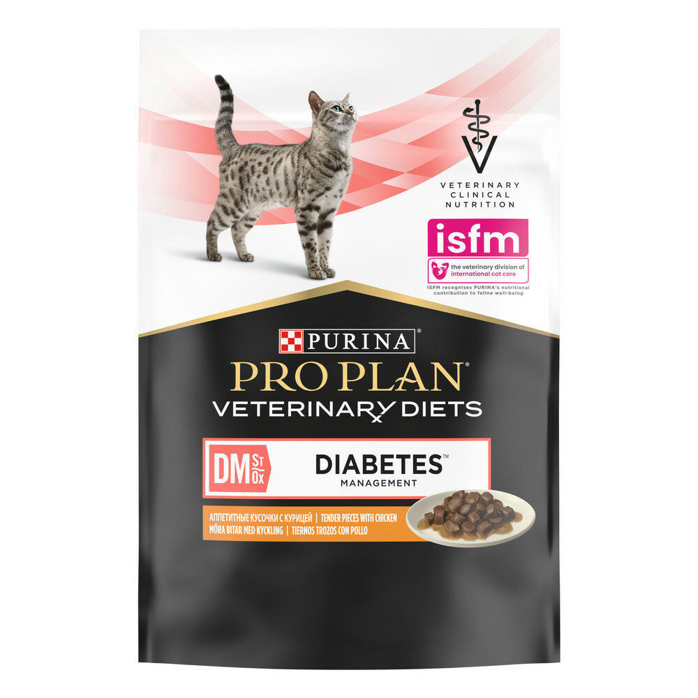 Корм влажный диетический (паучи) Pro Plan Veterinary Diets Cat DM Diabetes Management для взрослых кошек при диабете, курица, 85 г х 10 шт - фотография № 19