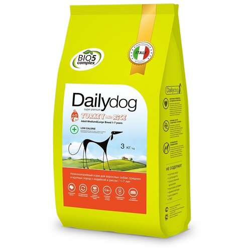 Сухой корм для собак DailyDog низкокалорийный, индейка, с рисом 1 уп. х 1 шт. х 3 кг
