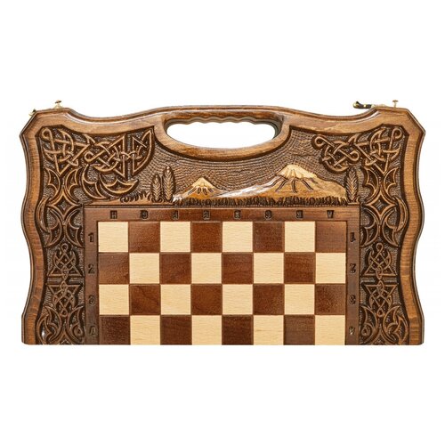 Haleyan Шахматы + нарды + шашки резные Арарат 2 (kh143-4) игровая доска в комплекте подарочный набор с флягой шахматы 2