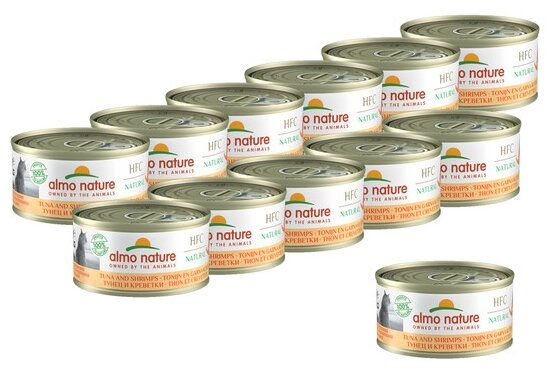 Almo Nature Консервы для Кошек с Тунцом и Креветками 75% мяса (HFC Adult Cat Tuna&Shrimps) 0,07 кг х 12 шт. - фотография № 1