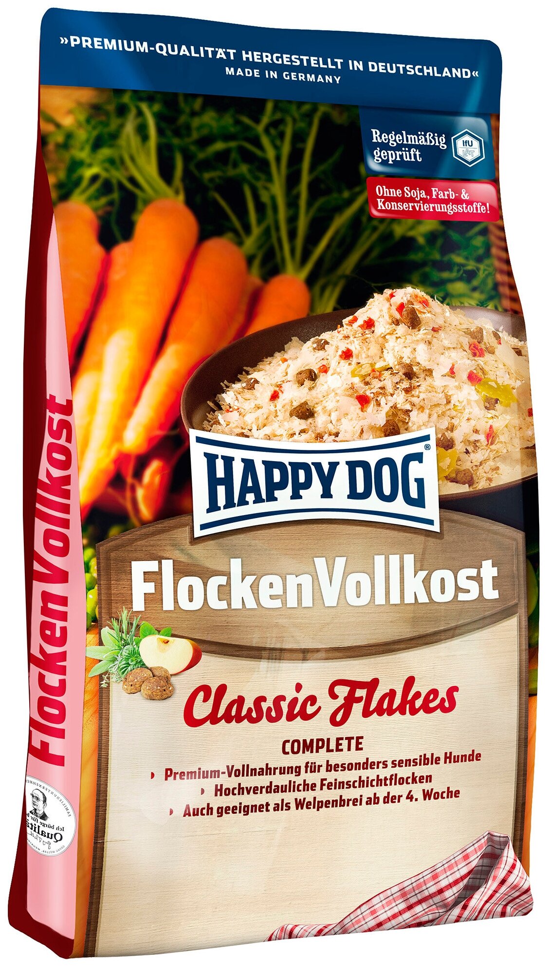 Хлопья Happy Dog Premium FlockenVollkost для любых собак, для смешивания с мясом 10 кг