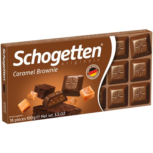 Шоколад Schogetten Caramel Brownie молочный с начинкой из крема брауни, печенья с какао и карамелью порционный, 100 г