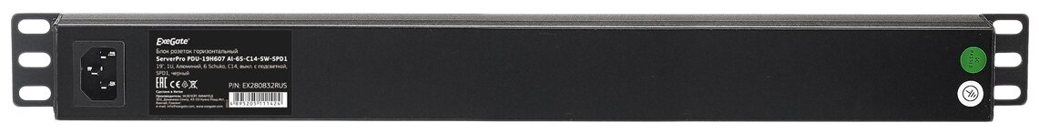 Exegate EX280832RUS Блок розеток ExeGate ServerPro PDU-19H607 Al-6S-C14-SW-SPD1, 19",1U,алюм, 6Schuko, С14, SPD1 - фото №2