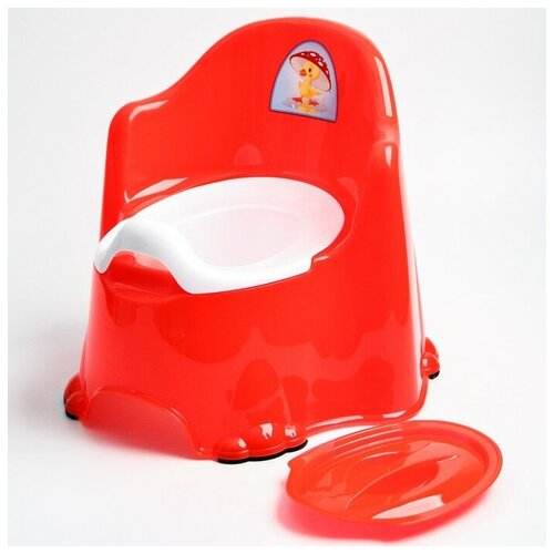 Горшок детский антискользящий Комфорт с крышкой, съёмная чаша, цвет красный