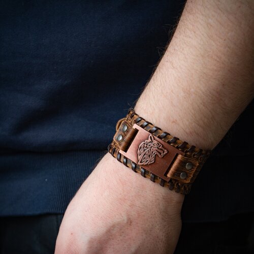 Плетеный браслет SAFFA, кожа, 1 шт., размер one size, коричневый