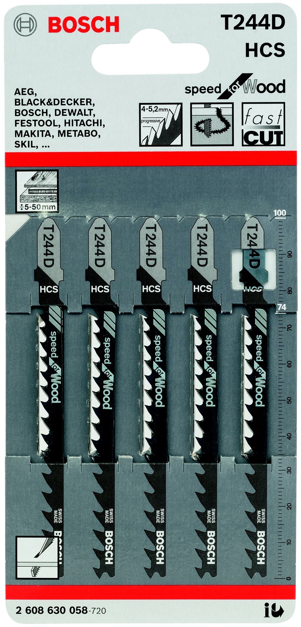 Набор пилок для электролобзика T244D BOSCH , 5 шт. (2608663009)