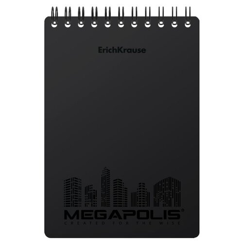 Блокнот с пластиковой обложкой на спирали ErichKrause® MEGAPOLIS®, черный, А6, 80 листов, клетка 50658