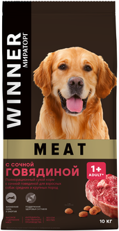 Winner MEAT Cухой корм с сочной говядиной для собак средних и крупных пород пакет, 1,1 кг — купить в интернет-магазине по низкой цене на Яндекс Маркете