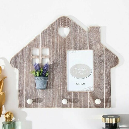 Крючки декоративные деревофоторамка 10х15 см Домик с лавандой на окне 38х09х32 см 1327₽