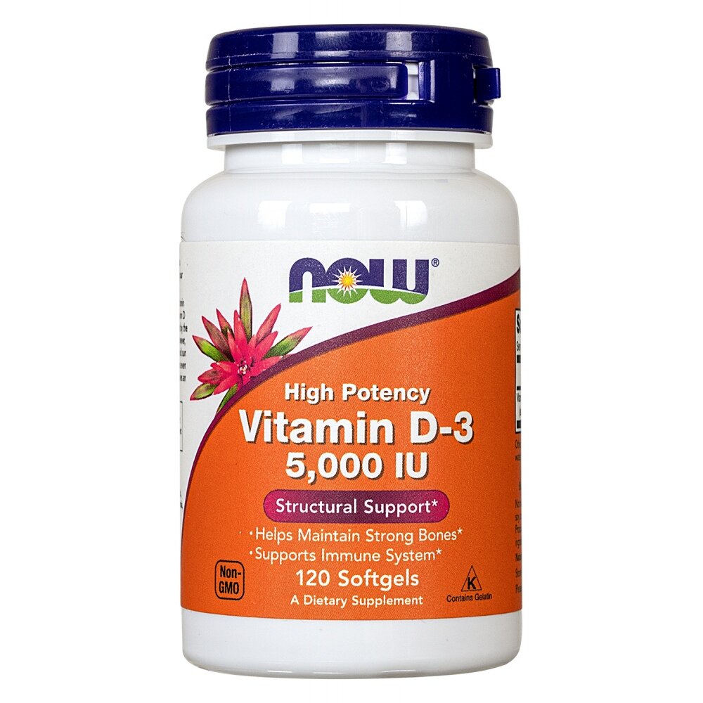 NOW Vitamin D-3, 5000 IU / 120 капсул гелевых