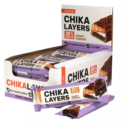 Chikalab Chika Layers 60 г (коробка 20 шт) Хрустящее печенье с двойным шоколадом