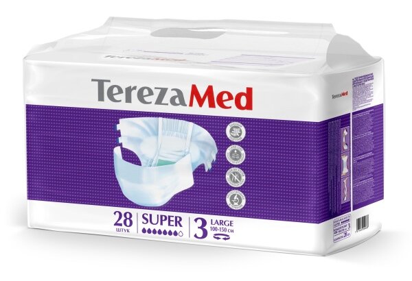 Подгузники для взрослых TerezaMed Super Large (№3), объем талии 100-150 см, 28 шт.