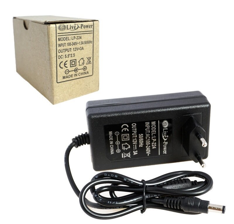 Блок питания Live-Power 12V LP224 12V/3A (5,5*2,5) Для Цифровых приставок, видеонаблюдения, роутеров и др.
