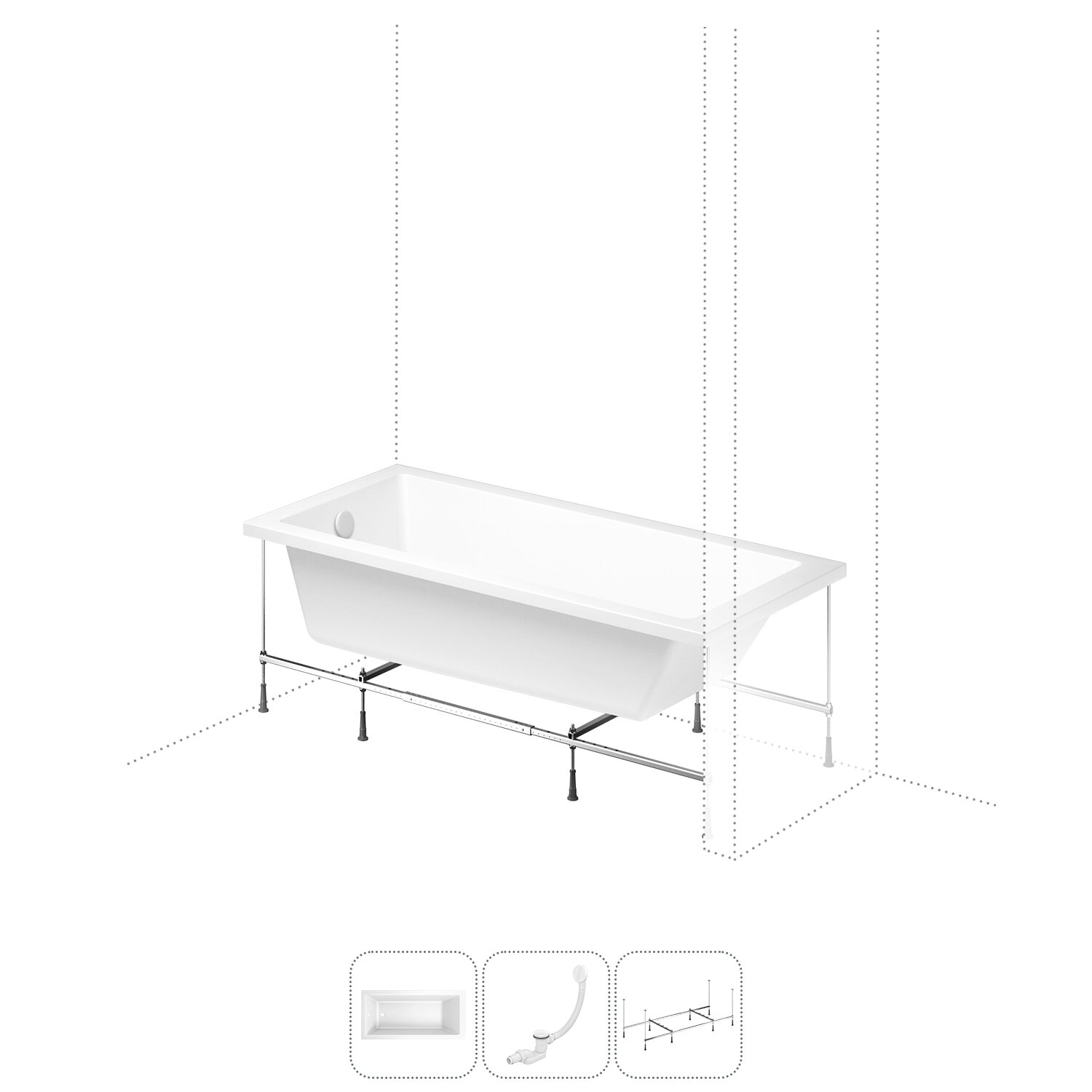 Акриловая ванна 160x80 с каркасом Lavinia Boho Catani 202010962 в наборе 3 в 1: угловая ванна акриловая 160 x 80 см (левый разворот), слив-перелив, каркас
