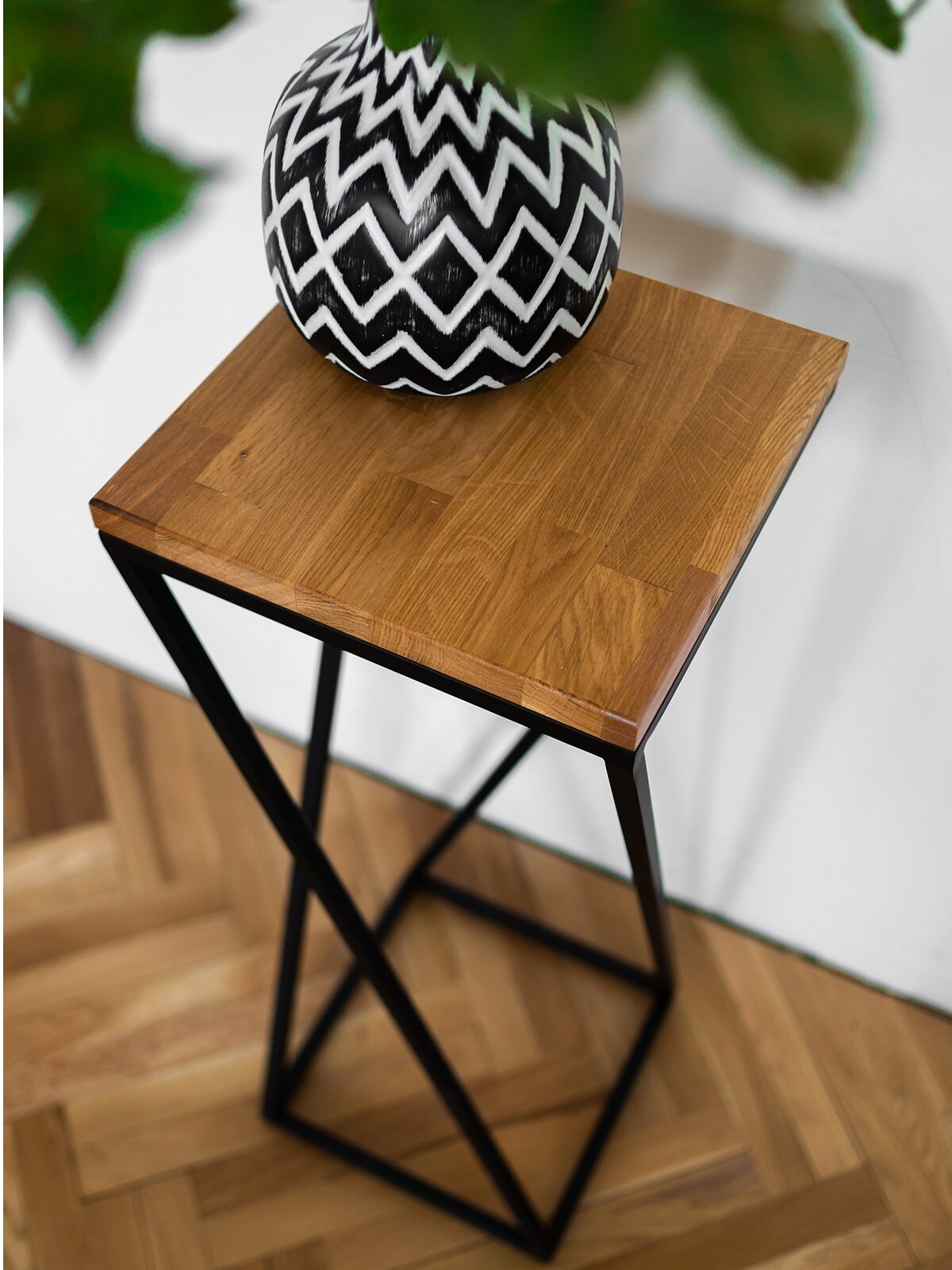 Столик подставка лофт черный для цветов, дуб, 300*300*820, Loft 80 — фото 1