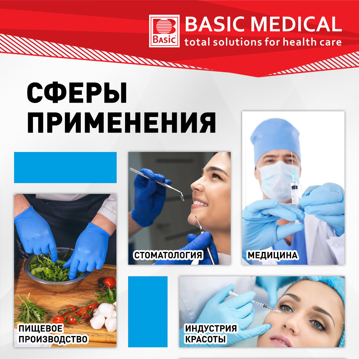 Перчатки Медицинские Перчатки медицинские Нитриловые смотровые Basic Soft, 50 пар/100 шт, размер L