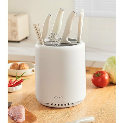 Подставка для кухонных принадлежностей ножей столовых приборов вращающаяся Ecoco цвет белыйсерый 1450₽