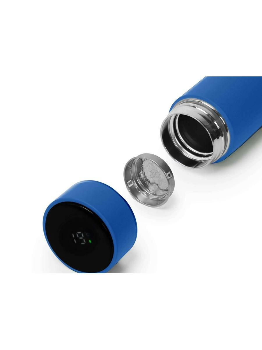 Термос FAMILY MARK LED, soft touch, 500 мл, цвет синий — фото 1