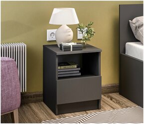 Прикроватная тумба "Сити", с выдвижным ящиком и полкой, ЛДСП Графит, 35x44x35 см