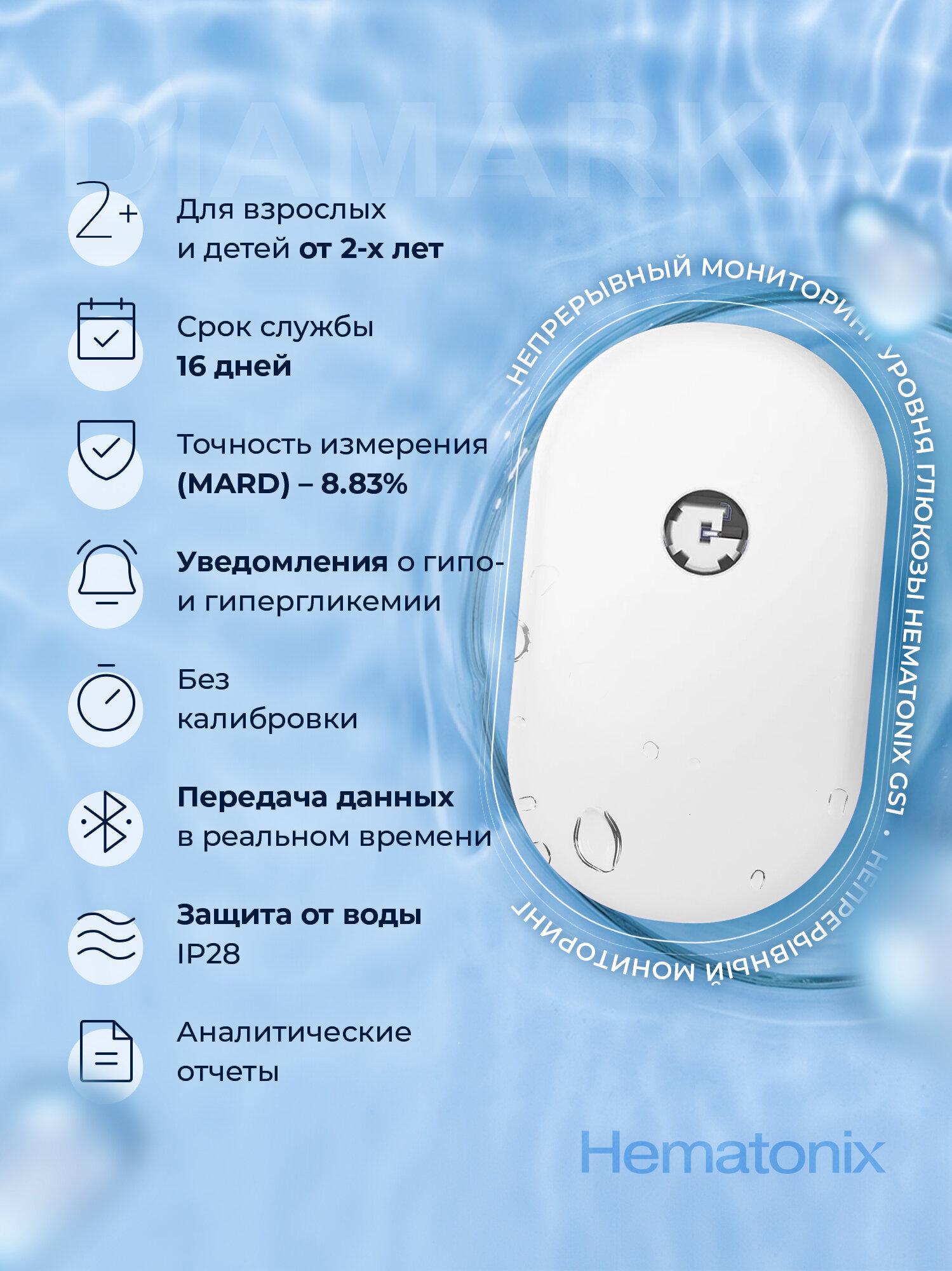 Картинки Система непрерывного мониторинга глюкозы Hematonix GS1, 1 шт.