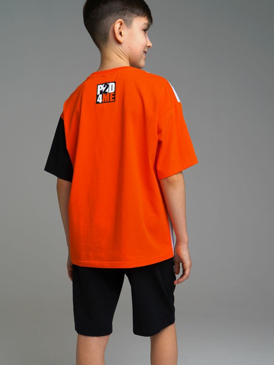 Футболка playToday, размер 164, белый/оранжевый — фото 1