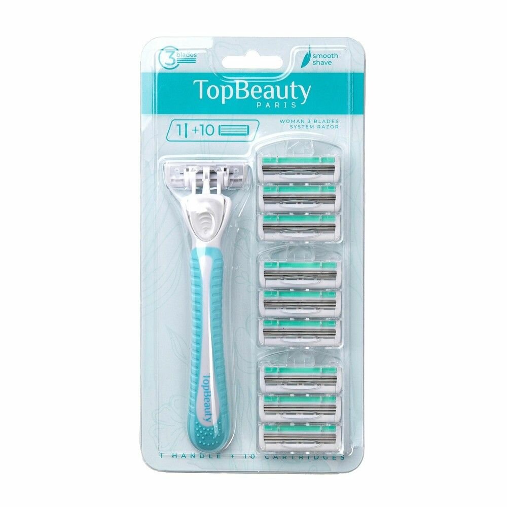 Станок для бритья TopBeauty "TopBeauty Paris" женский голубой сменные кассеты 10 шт.