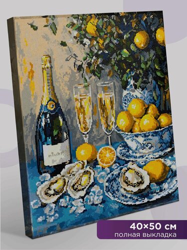 Изображение товара Алмазная (кристальная) мозаика с холстом на подрамнике 40 х 50 см "фрея" ALPD-318 "Натюрморт с устрицами"