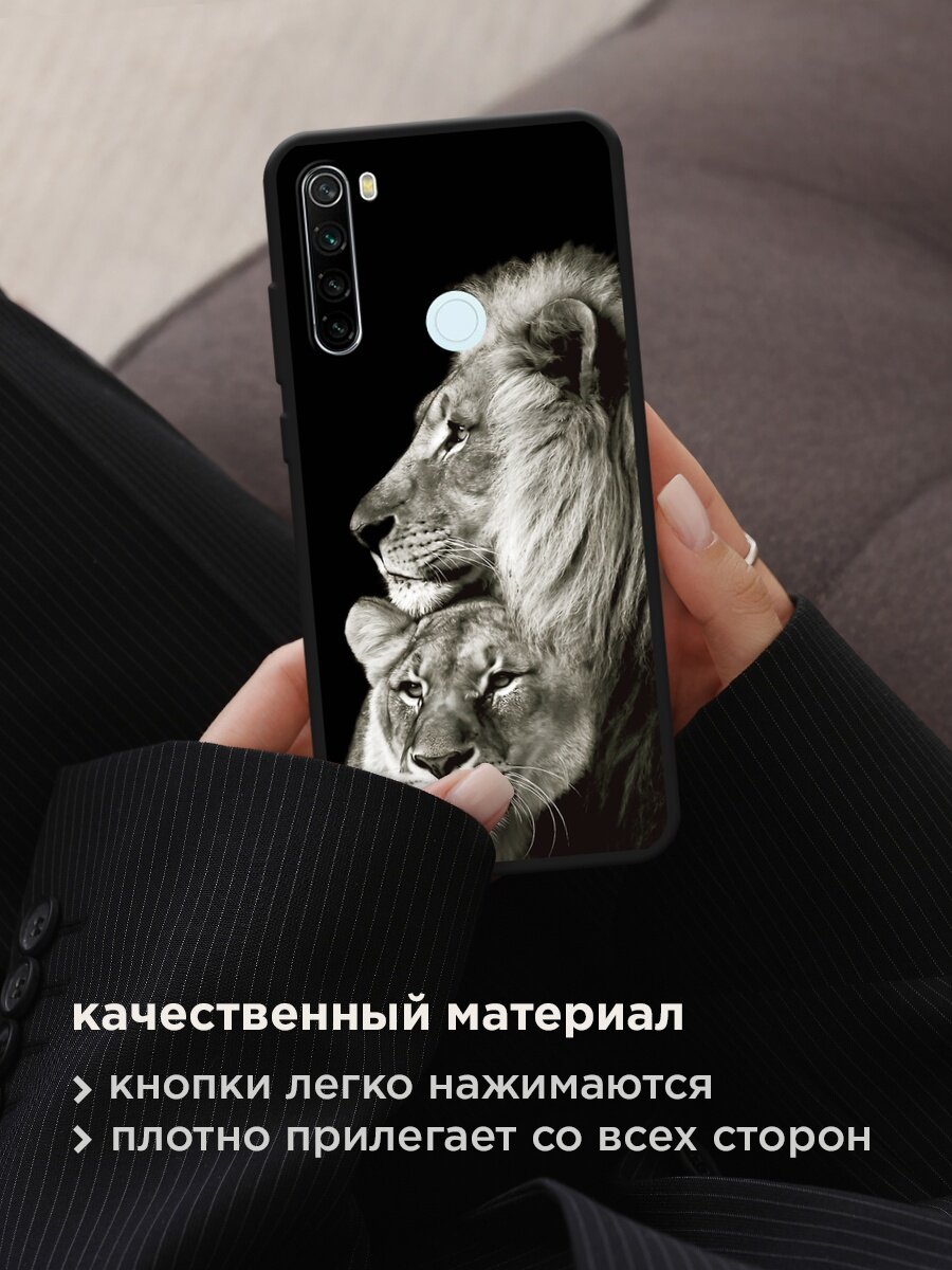 Черный матовый чехол на Xiaomi Redmi Note 8T / Сяоми Редми Нот 8Т с принтом "Лев и львица" — фото 1