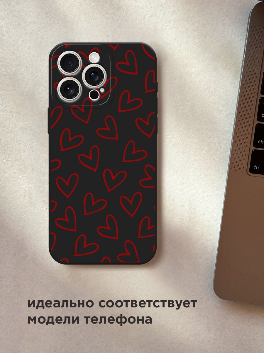 Черный матовый чехол на Apple iPhone 15 Pro Max / Айфон 15 Про Макс с принтом "Little hearts doodles 2 - 14 февраля" — фото 1