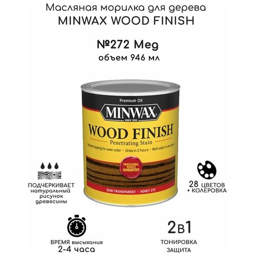 Масло для дерева и мебели Minwax Wood Finish. 272 Мед, 946 мл. Тонирующая пропитка - морилка для дерева