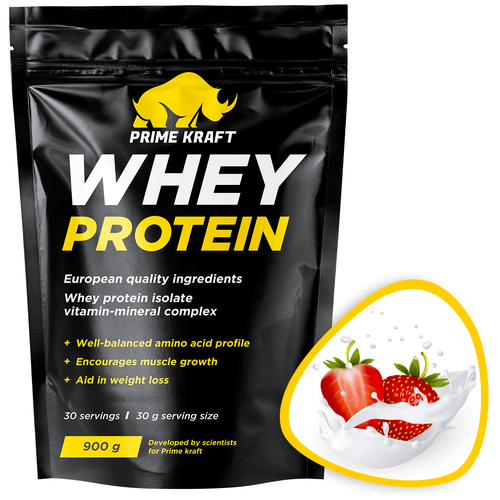 Протеин Prime Kraft Whey, 900 гр., клубничный йогурт prime kraft whey 900 гр сливочный пломбир