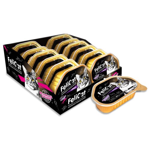 Влажный корм для кошек FeliCat Основной рацион, с курицей 12 шт. х 95 г