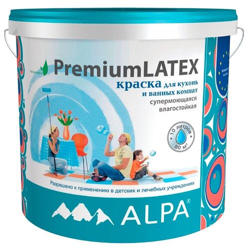 Краска для кухонь и ванных комнат Alpa Премиум Латекс 10 л, белый