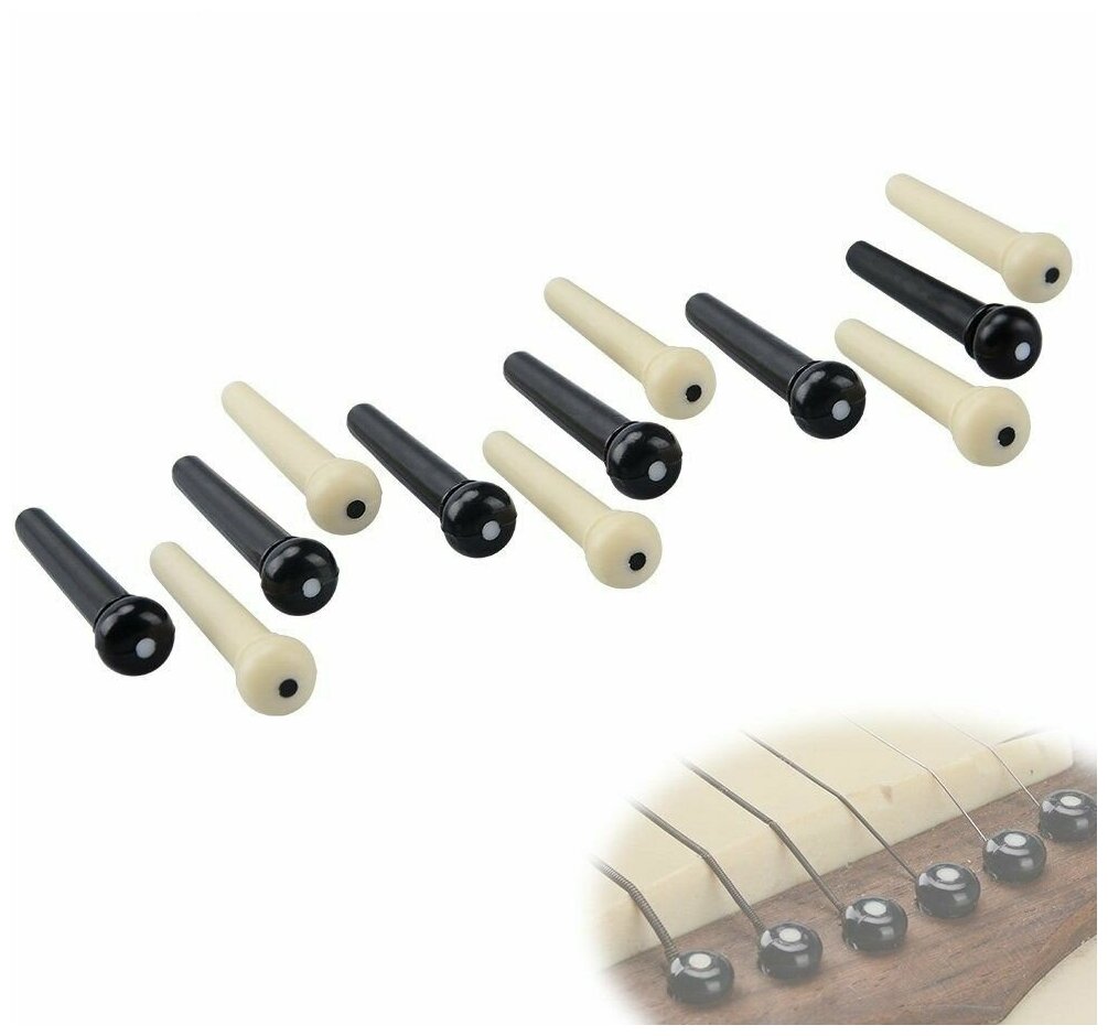 фото Колышки для крепления струн, (белые + черные), комплект - 12 штук