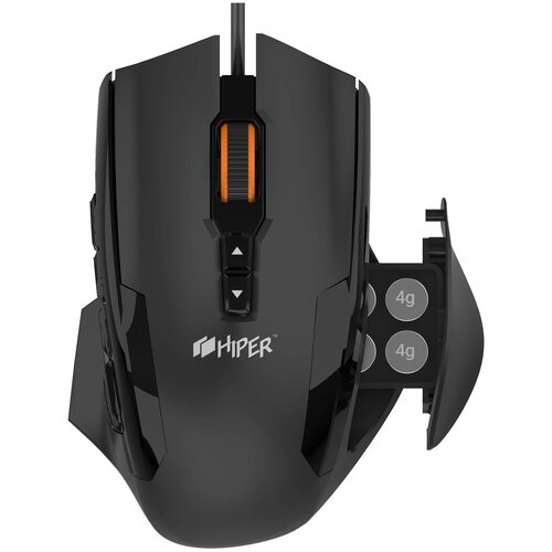 HIPER QM-3 SOLATRIS Игровая мышь чёрная (USB, 10 кнопок, 10800 dpi, PMW3366, OMRON, RGB подсветка, регулировка веса)