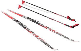 Детские беговые лыжи STC NNN Rottefella Step Brados LS с креплениями, с палками, 175 см, red