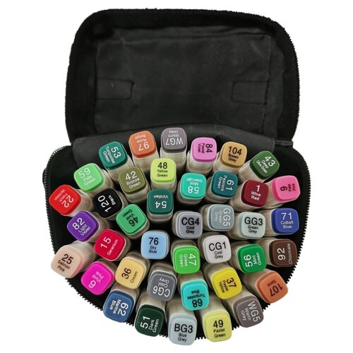 фото Набор профессиональных двухсторонних маркеров для скетчинга 40 цветов в тканевом чехле, белый touch
