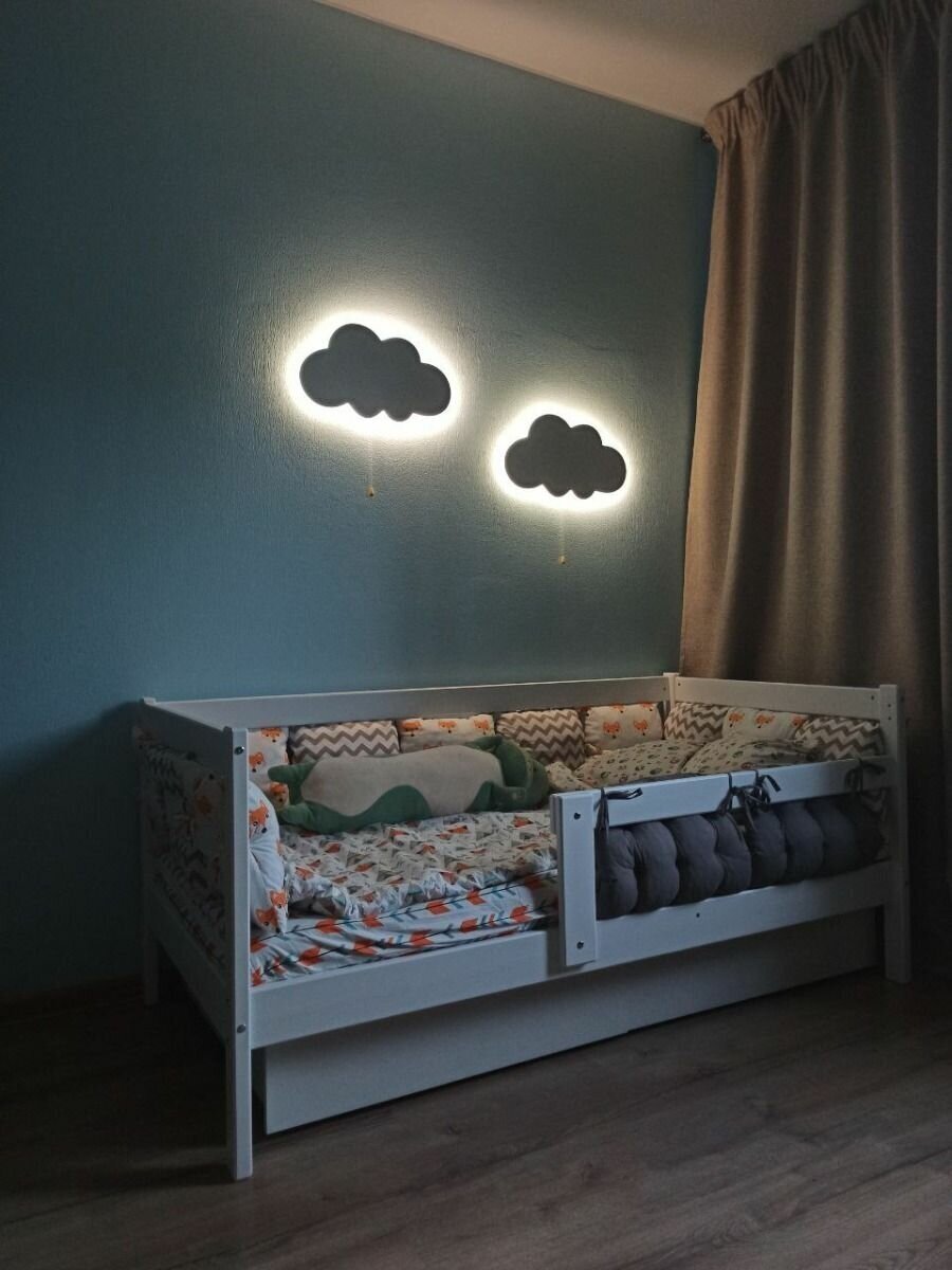 Ночник детский нейтральный светильник для сна настенный облако деревянный светодиодный 45*25 см на батарейках, 1 шт - фотография № 9