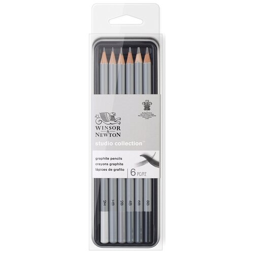 Winsor &Newton Набор профессиональных чернографитовых карандашей 6 твердостей (HB, 2H, 2B, 4B, 6B, 8B)