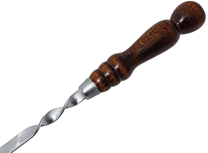 Шампуры с деревянной ручкой из бука для мангала нержавеющая сталь 50 см - фотография № 2
